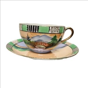 Vintage Chickaramachi Handpainted Japanese Porcelain Teacup and Saucer